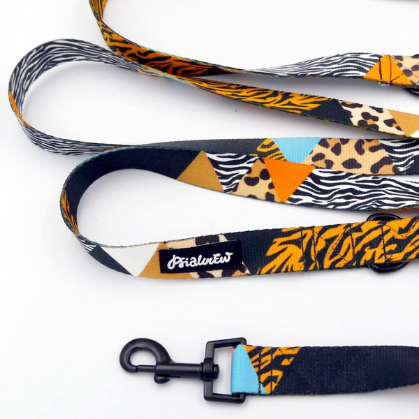 Dog Leash Wild Animals width 2.5 cm, 1"  wide, snap hook black 6cm