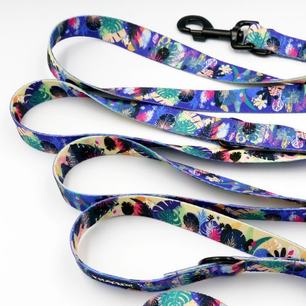 Dog Leash Magic Jungle width 2.5 cm, 1" wide, big black snap hook 8 cm