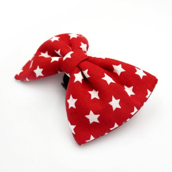 Dog Bow Tie, gift for dog, Pet Bow Tie, Bowtie, Collar Attachment red, white stars