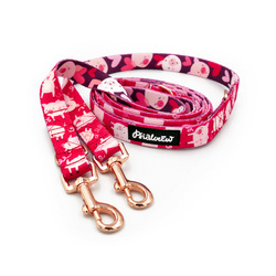 Long Dog Leash Piggy in Love Psiakrew width 2 cm (0.78") wide, rose gold snap hook 6 cm