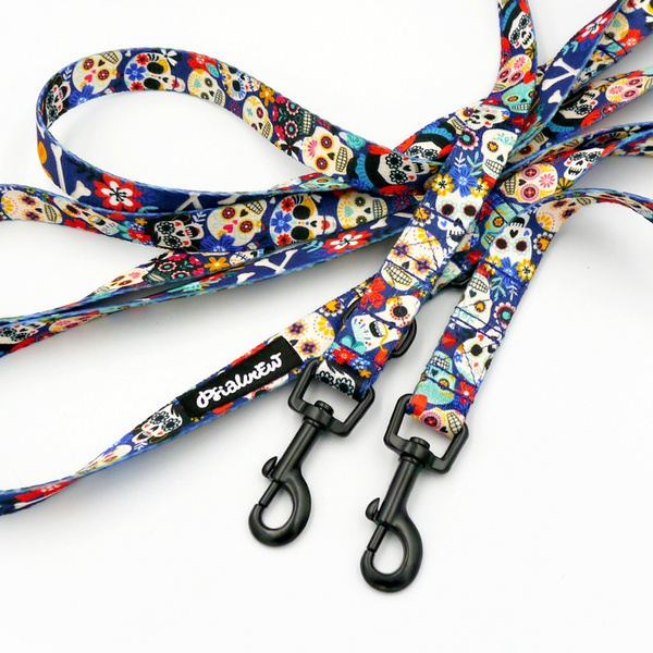 Long Dog Leash Día de los Muertos Psiakrew width 2 cm (0.78"), black snap hook 6 cm