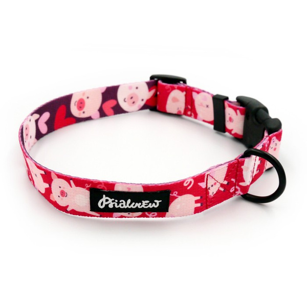 Verstellbares Halsband Piggy in Love Psiakrew, 2,5 cm breit, schwarze Beschläge