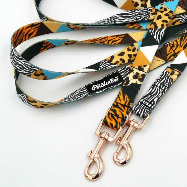 Long Dog Leash Wild Animals width 2 cm (0.78") wide, rose gold snap hook 6 cm