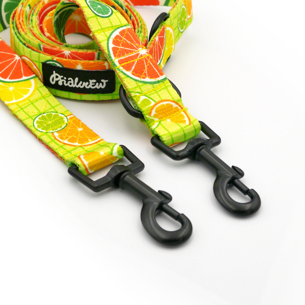 Long Adjustable Dog Leash Lemonade Psiakrew, width 2.5 cm, black snap hook 6 cm
