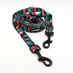 Dog Leash Tropical Monstera width 2.cm, (0.78") wide, black snap hook 7 cm