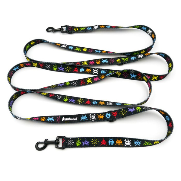 Long Dog Leash Invaders Psiakrew width 2 cm (0.78"), black snap hook 6 cm
