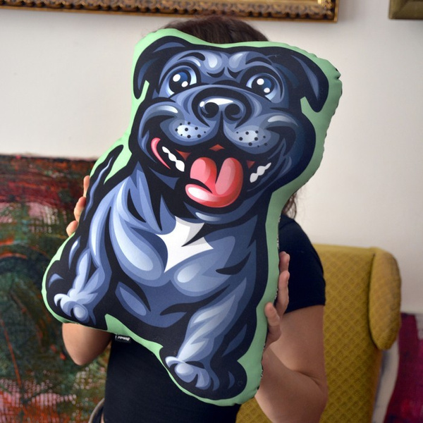 Staffordshire Bull Terrier Black Dog Decorative Pillow Cushion Stuffed Doggy cuddly mascot