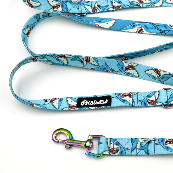 Long Dog Leash Shark Psiakrew width 2 cm (0.78") wide, holo snap hook 6 cm