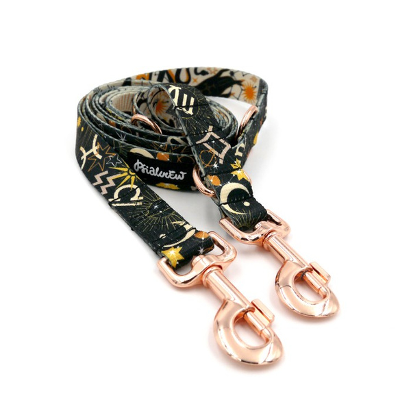 Dog Leash Zodiak width 2.5 cm, 1"  wide. pink gold, big snap hook 8 cm