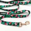 Leash for micro and small Dog; Tropical Monstera; adjustable; 2 cm wide, pink gold snap hook 6 cm