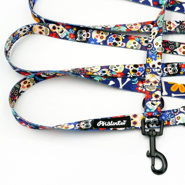 Long Dog Leash Día de los Muertos Psiakrew width 2 cm (0.78"), black snap hook 6 cm