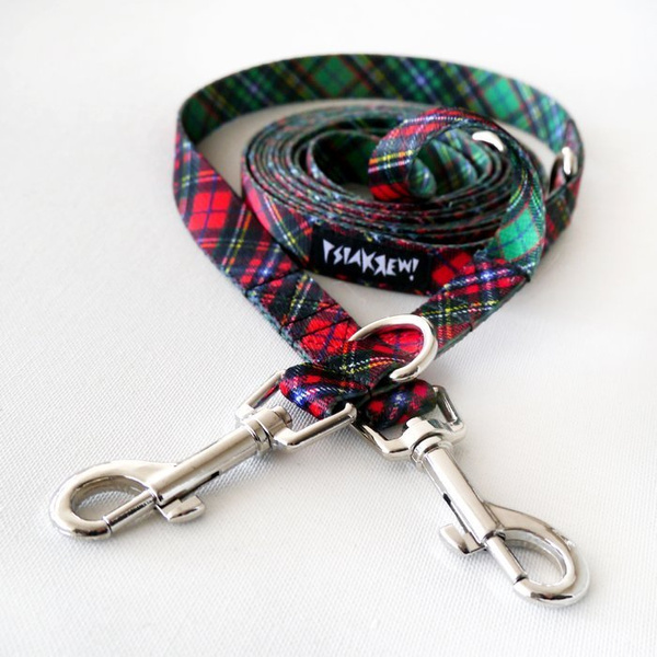 Długa Smycz Dla Psa Tartan Plaid Przepinana Regulowana szerokość 2 cm