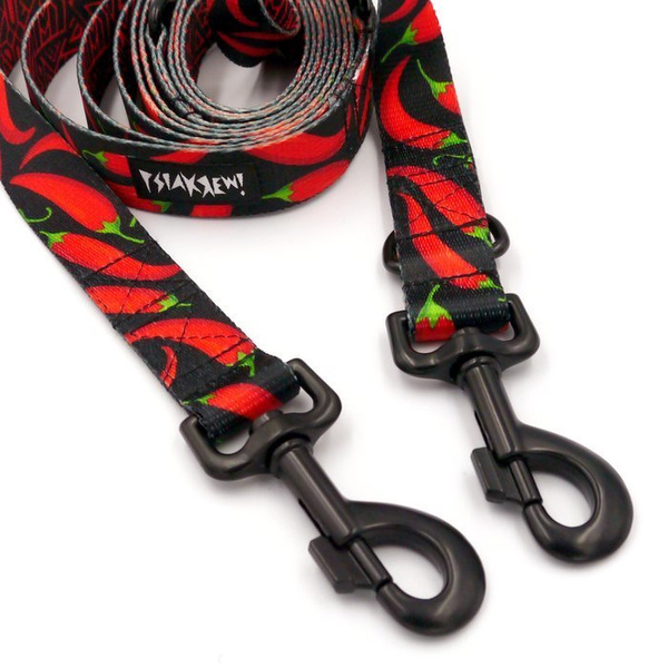 Dog Leash Red Hot Chili width 2.5 cm, 1" wide, black snap hook 8cm