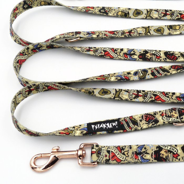 Long Dog Leash Dog Tattoo Flash width 2 cm (0.78") wide. black snap hook 7 cm