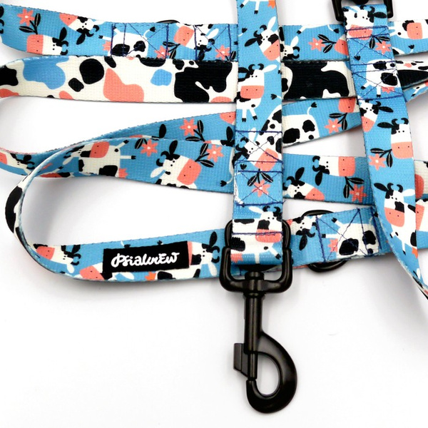 Dog Leash Spotted Cow width 2.5 cm, 1" wide, snap hook black 8cm
