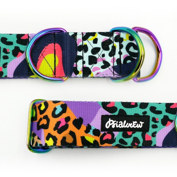 Obroża półzaciskowa Crazy Leopard Psiakrew 4 cm, dla dużych psów, holo okucia