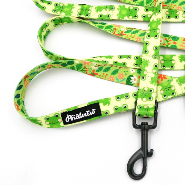 Long Dog Leash Green Frogs width 2 cm (0.78") wide, , black snap hook