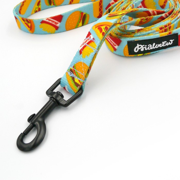 Laufleine für Hund Doggy Foodie Psiakrew, Breite 2 cm, schwarzer Karabinerhaken 6 cm