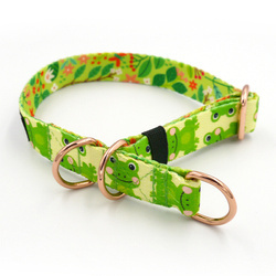 Half-choke collar Green Frogs, 2 cm wide, for small dogs, golden extras