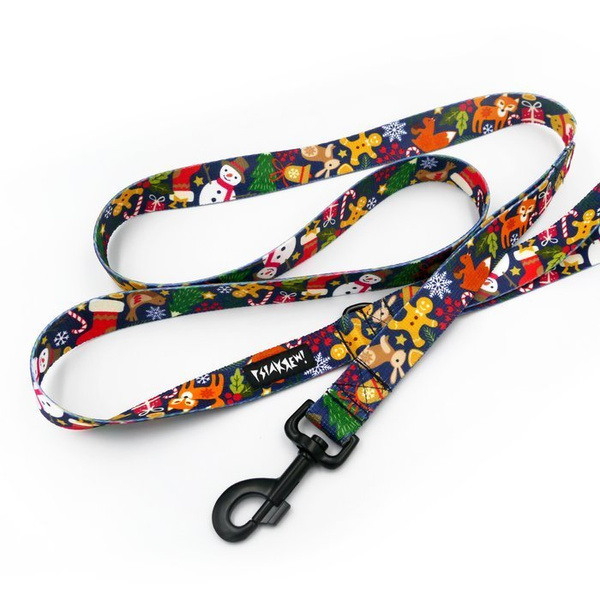 Dog Leash Winter is coming width 2.5 cm, 1"  wide, big black snap hook 8 cm