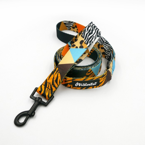 Dog Leash Wild Animals Psiakrew width 2.5 cm, 1"  wide, black snap hook 6 cm