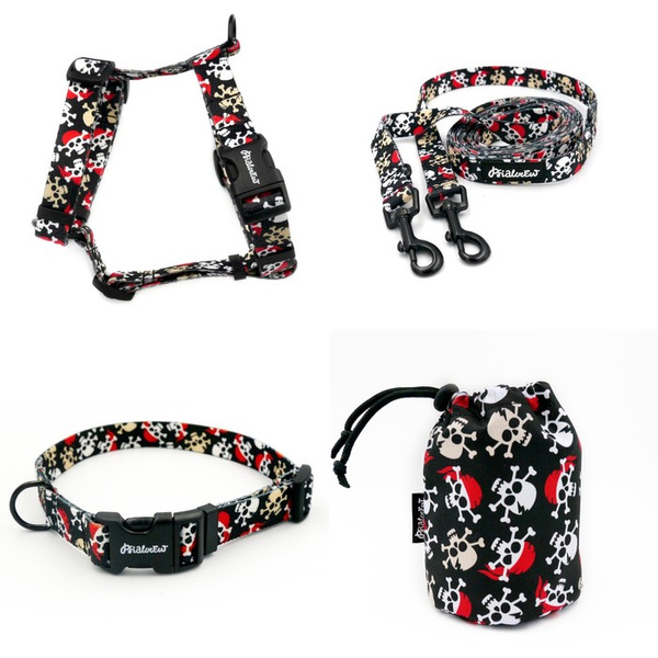 ACCESSORY KIT. Small dog. Pirates Psiakrew Series; Collar, Harness, Leash, Sachet for dog treats