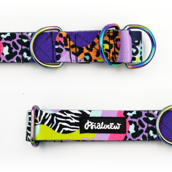Crazy Leopard- Half-Clamp-Halsband, 3 cm breit, für mittlere und größere Hunde, holo Beschläge