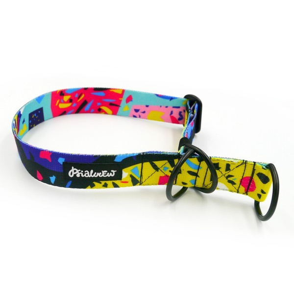 Terrazzo- Half-Clamp-Halsband, 3 cm breit, für mittlere und größere Hunde, schwarze Beschläge