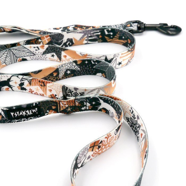 Smycz świąteczna spacerowa miejska dla Psa Deer Calls, 2,5 cm, duży mocny czarny karabińczyk