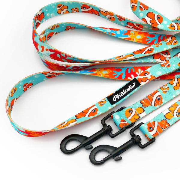 Long Dog Leash Blue Lagoon Psiakrew width 2 cm (0.78"), black snap hook 7 cm (3,15")