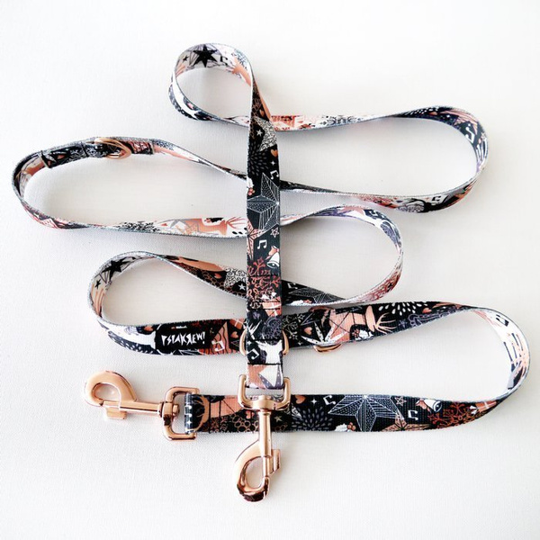 Dog Leash Deer Calls width 2.5 cm, 1" wide, pink gold, big snap hook 8 cm