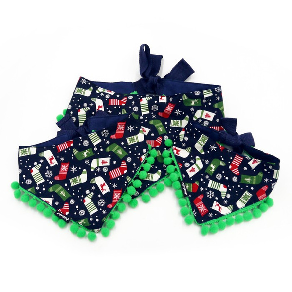 Psiakrew dog bandana, tied handkerchief, Christmas motifs, pompoms