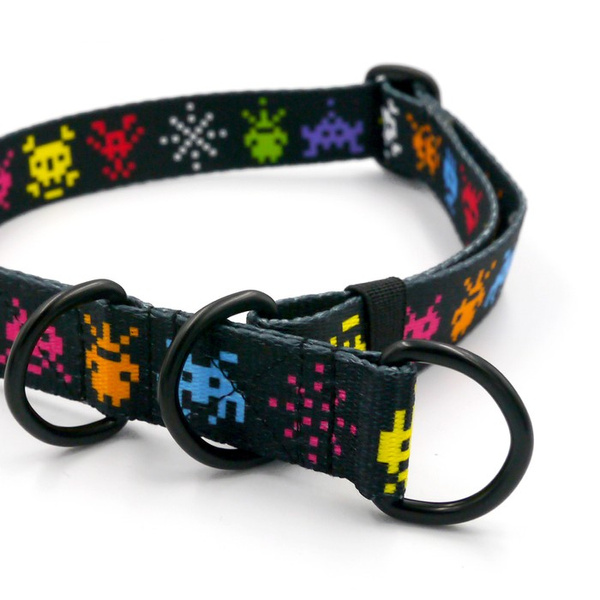 Halb-Klemmhalsband Invaders Psiakrew, 2,5 cm breit, für mittelgroße und größere Hunde, Schwarz-Beschläge