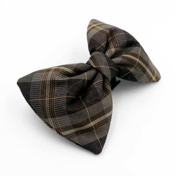 Brown Tartan Dog Bow Tie Fredzio, Pet Bow Tie, Bowtie, Collar Attachment