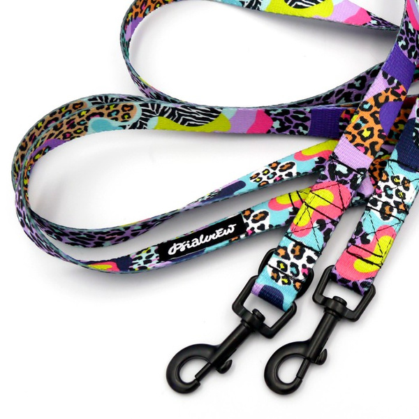 Hundeleine Crazy Leopard Psiakrew Breite 2 cm, schwarzer Karabinerhaken 6 cm