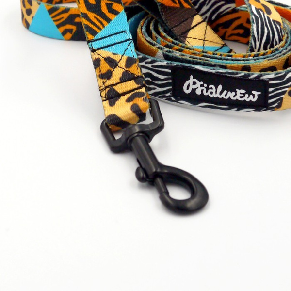 Walking leash for Dog Wild Animals Psiakrew, width 2 cm, black snap hook 6 cm