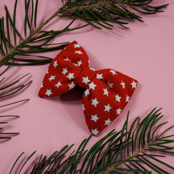 Dog Bow Tie, gift for dog, Pet Bow Tie, Bowtie, Collar Attachment red, white stars