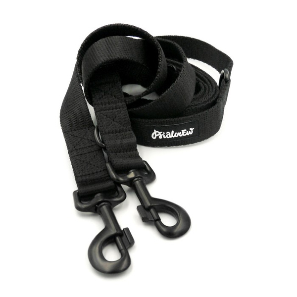 Black Dog Leash width 2.5 cm, 1" wide, big black snap hook 8 cm