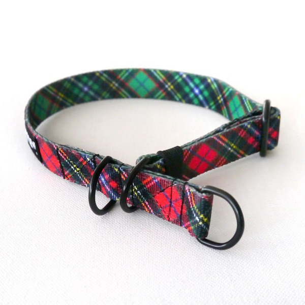 Half-choke collar Tartan, 2 cm wide, for small dogs, black extras