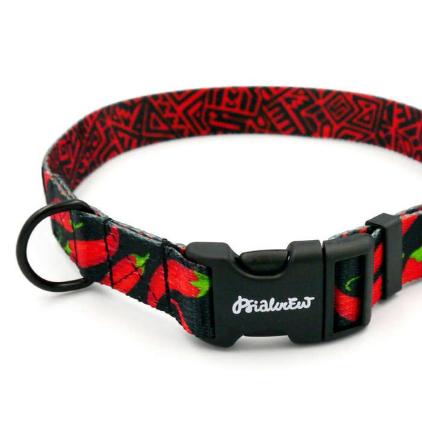 Dog Collar Psiakrew Red Hot Chili, 2 cm 0.78" wide, for smaller dogs black extras