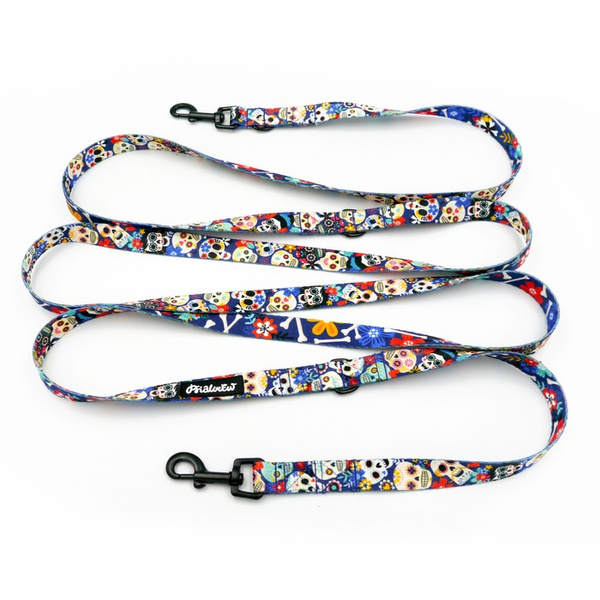 Long Dog Leash Día de los Muertos Psiakrew width 2 cm (0.78"), black snap hook 6 cm