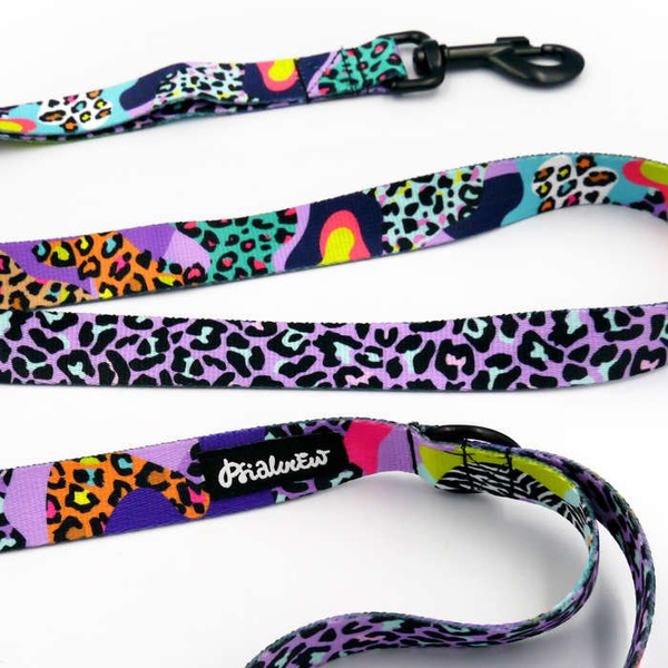 Dog Leash Crazy Leopard width 2.5 cm, 1" wide, big black snap hook 8 cm