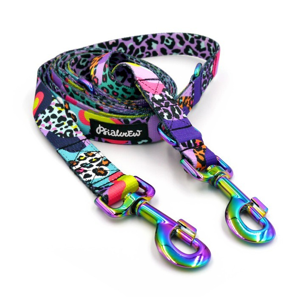 Dog Leash -Crazy Leopard, width 2.5 cm, 1"  wide, holo snap hook 8cm, Psiakrew