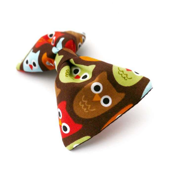 Dog Bow Tie, gift for dog, Pet Bow Tie, Bowtie, Collar Attachment, Brown, owl pattern