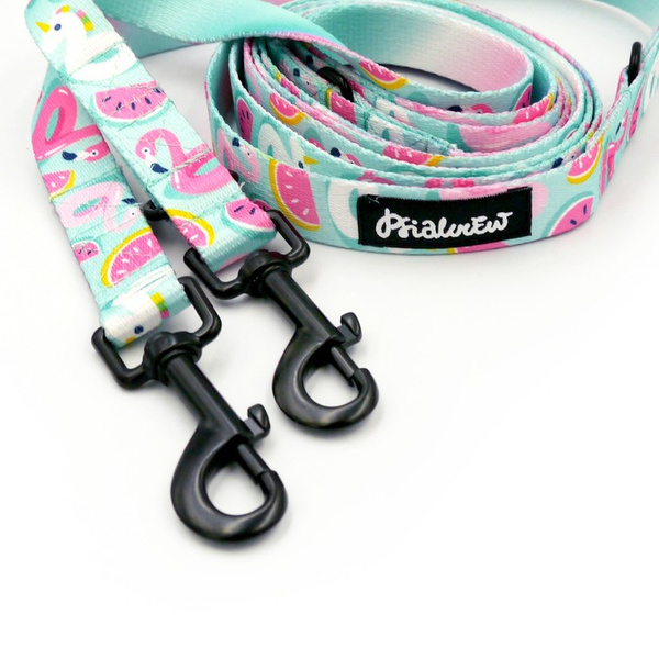 Long Dog Leash Azure Pool Psiakrew width 2 cm (0.78"),  black snap hook 7 cm (3,15")