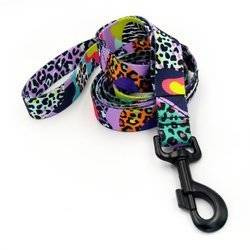 Dog Leash Crazy Leopard width 2.5 cm, 1"  wide, big black snap hook 8 cm