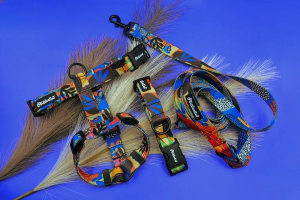 Halb-Klemmhalsband Buntes Dickicht Psiakrew , 2,5 cm breit, für mittelgroße und größere Hunde, Schwarz-Beschläge, Psiakrew