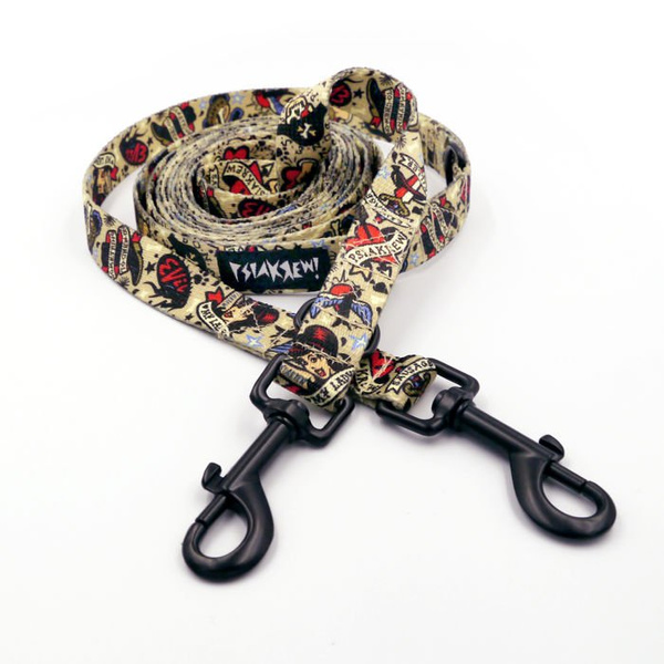 Long Dog Leash Dog Tattoo Flash width 2 cm (0.78")  wide. black snap hook 7 cm