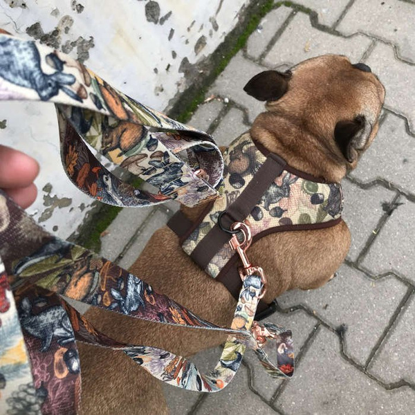 Dog Leash Forest Treasures width 2.5 cm, 1"  wide. pink gold, big snap hook 8 cm