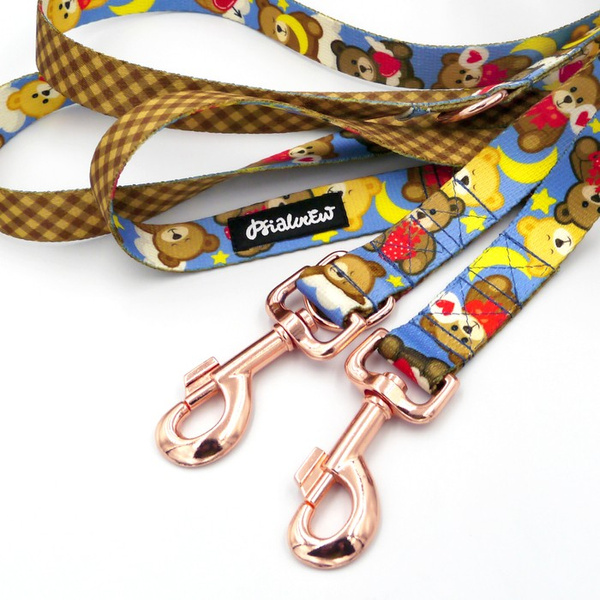 Lange Hundeleine abnehmbar verstellbar Teddy Bear Psiakrew Design Breite 2,5 cm, Karabiner roségold